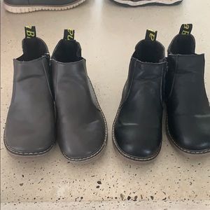 2 pairs - black and gray leather boots